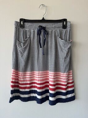 Max Studio Navy, Pink and Red Striped Midi Skirt